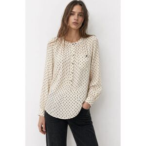 Free People Cream Boho Tunic Blouse M Hi Low Button Front Flowy Top Cottagecore